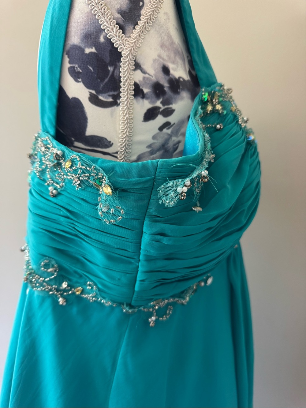 Sydney’s Closet Teal Beaded Chiffon Mini Dress - Picture 7 of 16